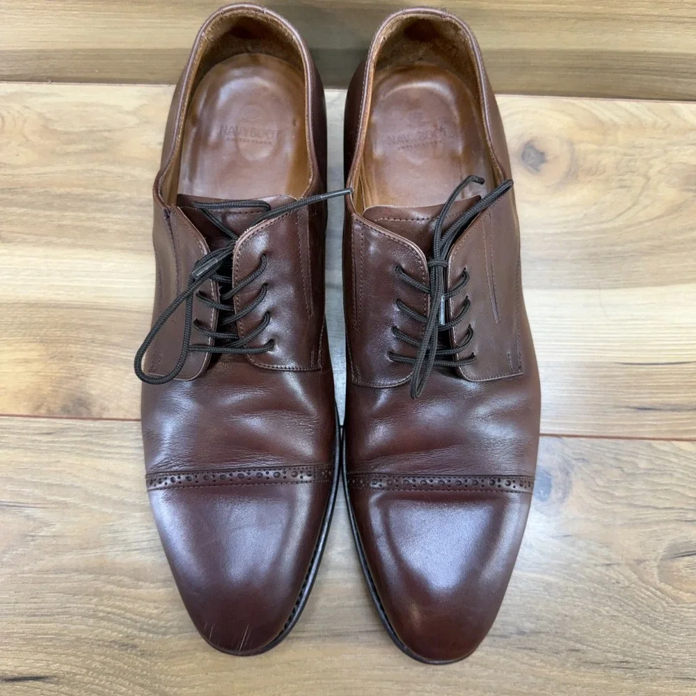 NAVYBOOT Switzerland Derby Shoes 12 EU 45 Brown Leather Cap Toe Formal‎ Business